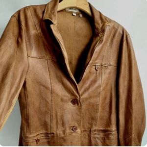Jackett…etc Brown Leather blazer style Jacket - 2 button closure size L